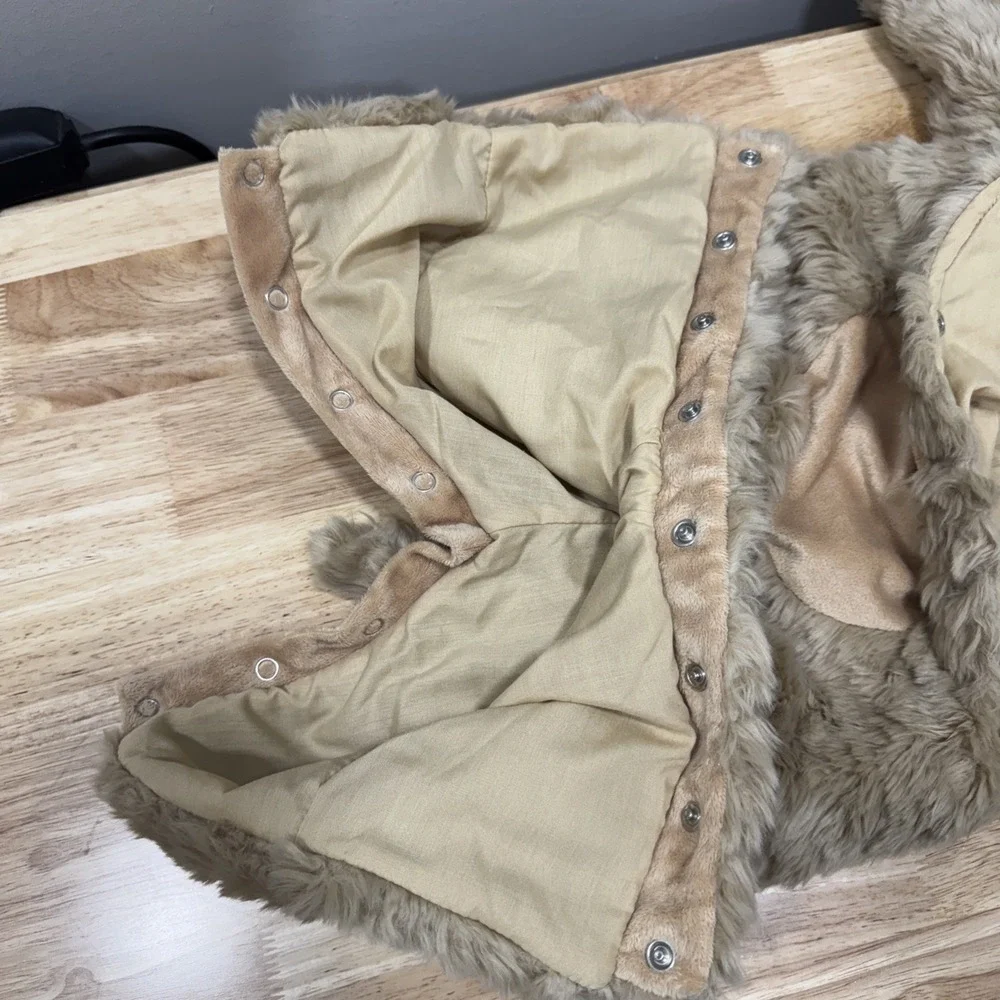 Pottery Barn Kids Puppy Dog Costume‎ Beige Furry Hooded One Piece 6-12 Months